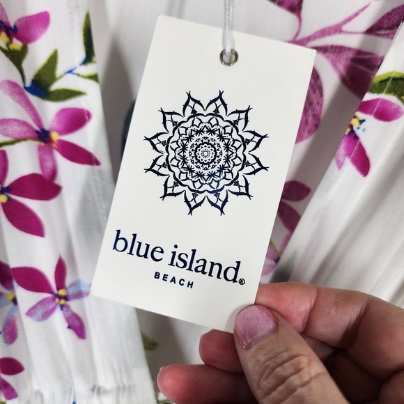 BLUE ISLAND BEACH FLORAL PLUNGING NECKLINE MINI DRESS - Picture 9 of 9